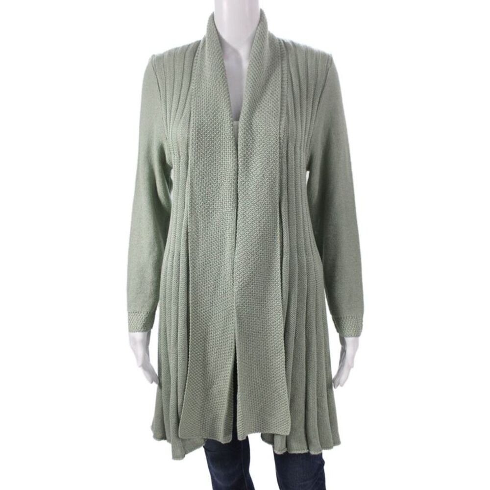 Jennifer Tyler Womens Green Cotton Collared Long Sleeve Cardigan Size 40